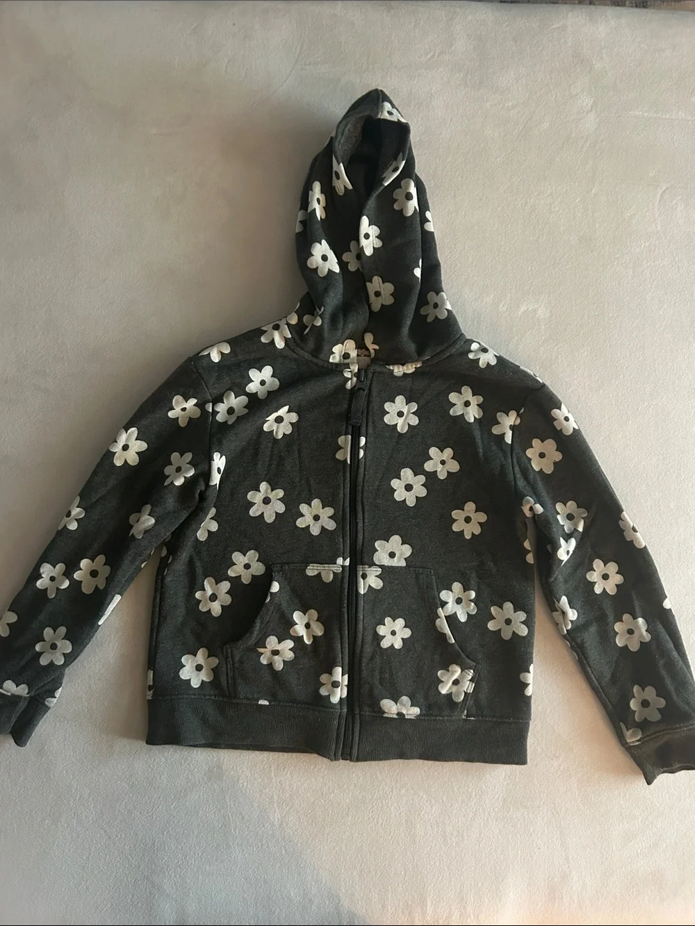 Cat & Jack Black Zip-Up Hoodie with White Daisy Print
